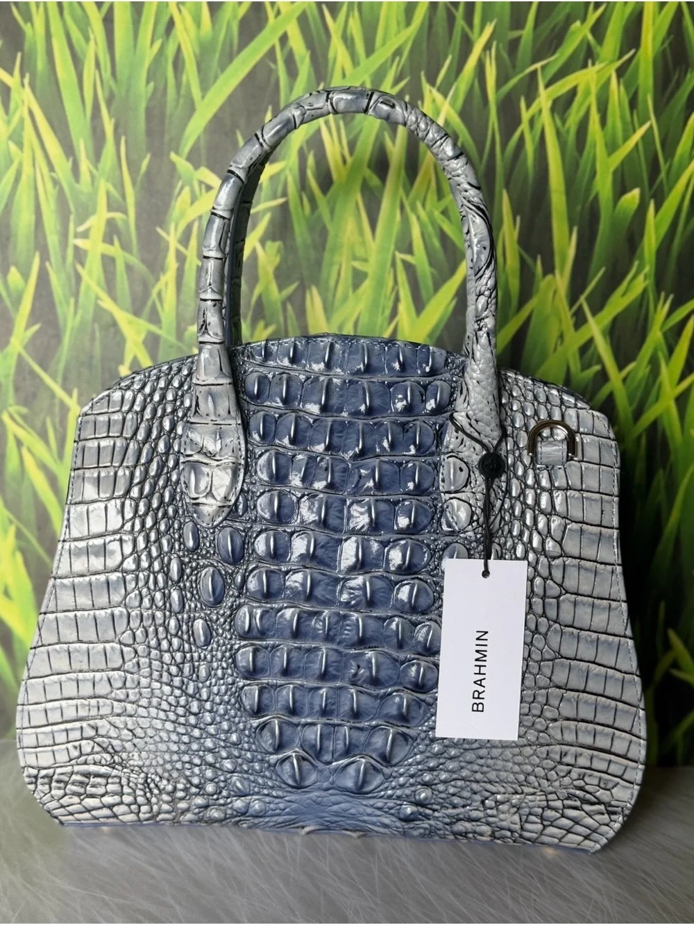 Brahmin Rosetta Bellbottom Blue Ombre Leather Satchel NWT